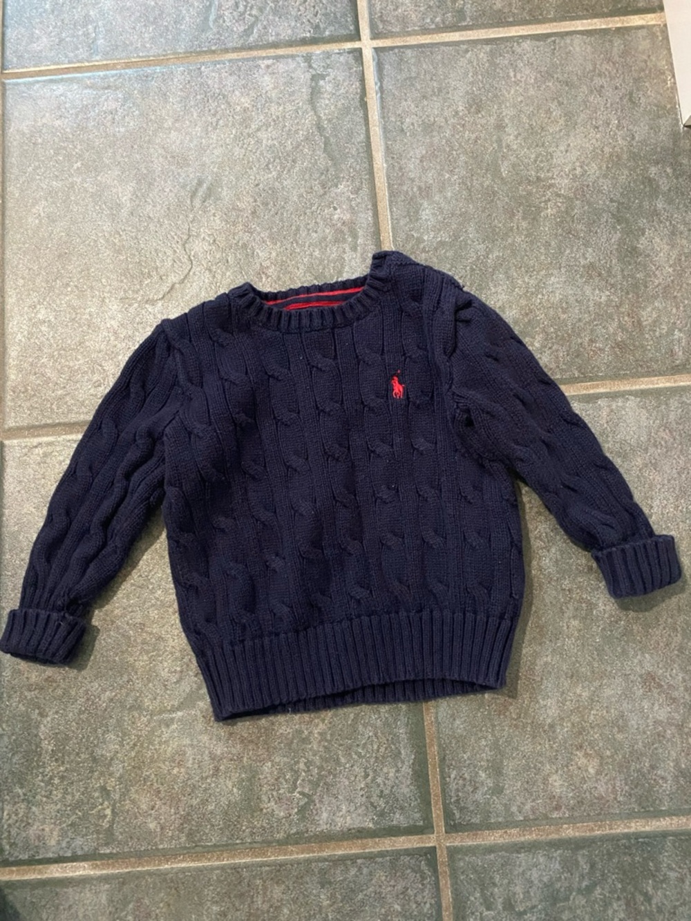 Ralph Lauren Navy Knit Sweater with Red Trim